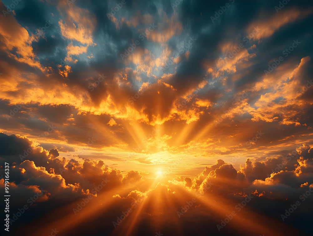 Realistic Photo - Spectacular Sunset with Golden Rays and Clouds Realistic Photo - Spectacular Sunset with Golden Rays and Clouds
