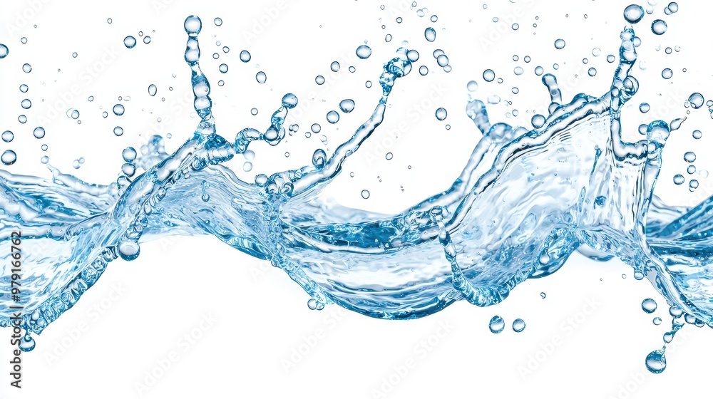 Water Splash with Air Bubbles Isolated on White Background Water Splash with Air Bubbles Isolated on White Background