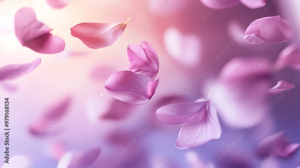 Soft pink petals falling in the air against a blurred pastel background. Soft pink petals falling in the air against a blurred pastel background.