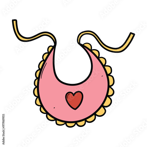 Hand drawn cartoon cute baby bib on white background.