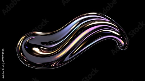 Abstract 3D Shiny Liquid Swoosh with Iridescent Colors