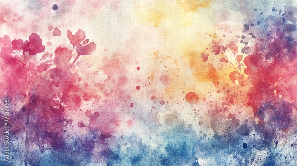 Obraz premium A colorful watercolor backdrop with abstract flowers, blending patterns and textures, ideal for artistic projects and design.