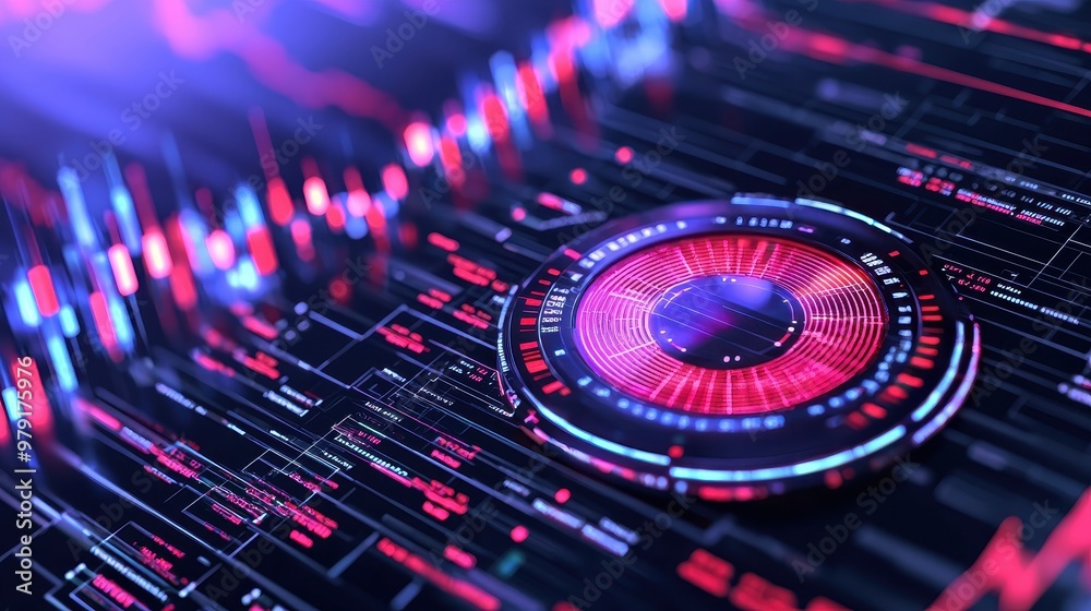 Obraz premium Futuristic Digital Interface with Glowing Red and Blue Lights