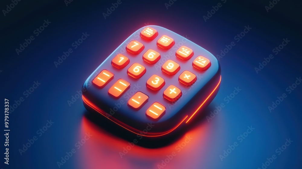A modern illuminated keypad with a sleek design, featuring numbers and operation symbols. A modern illuminated keypad with a sleek design, featuring numbers and operation symbols.