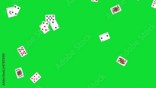 Flying poker cards background loop, green screen background