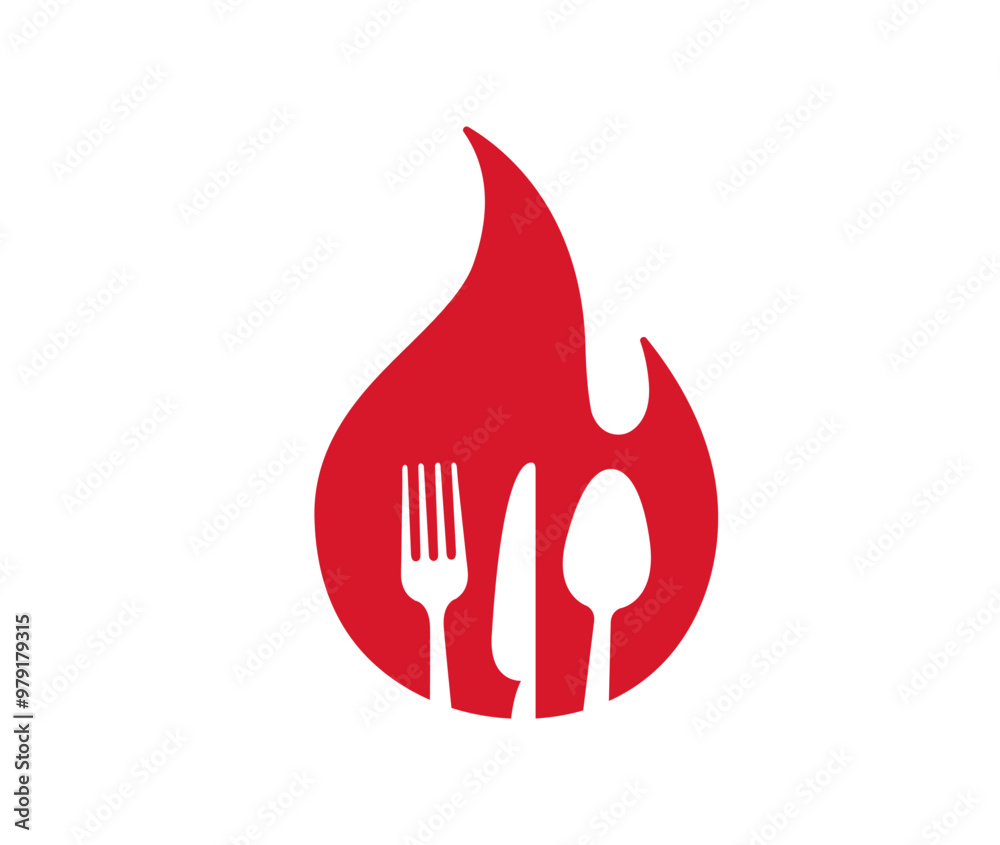 creative fire flame and eating tools spoon knife and fork logo vector symbol design icon illustration creative fire flame and eating tools spoon knife and fork logo vector symbol design icon illustration