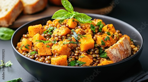 Lentil and Butternut Squash Stew with Fresh Basil