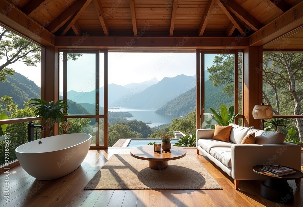 Dreamy Mountain Retreat: Designing a Stunning Veranda, Living Room, and Bathroom with Lake Views | Dreamy Mountain Retreat: Designing a Stunning Veranda, Living Room, and Bathroom with Lake Views |