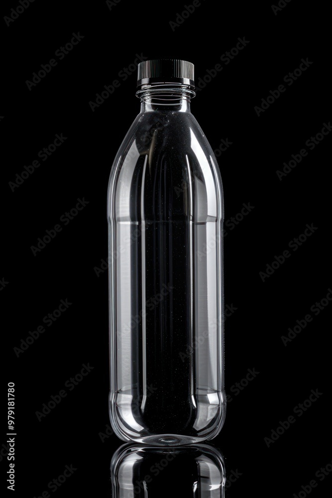 Clear plastic bottle mockup glass black black background. Clear plastic bottle mockup glass black black background.