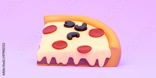 Realistic, glossy vector icon of a slice of pizza with melted cheese, pepperoni, and mushrooms, ideal for a fast food-themed illustration photo