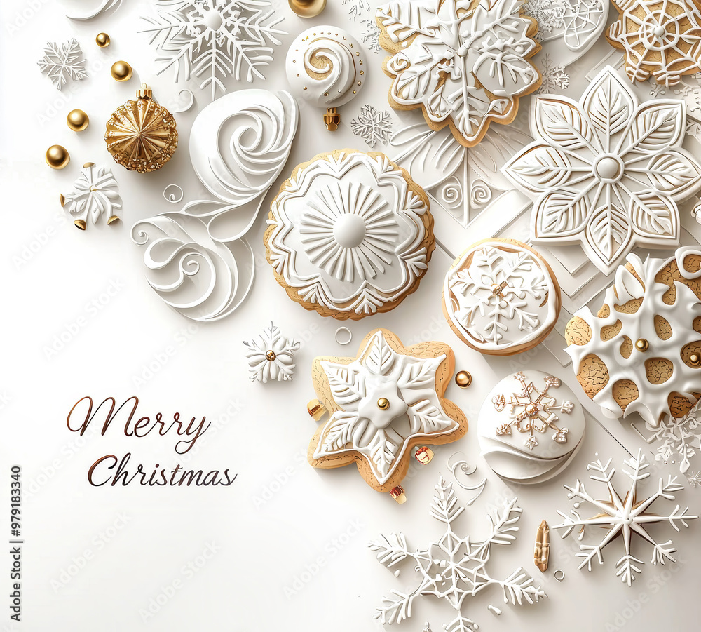 Christmas greeting card design in paper cut style. Winter composition with christmas cookies. Christmas greeting card design in paper cut style. Winter composition with christmas cookies.