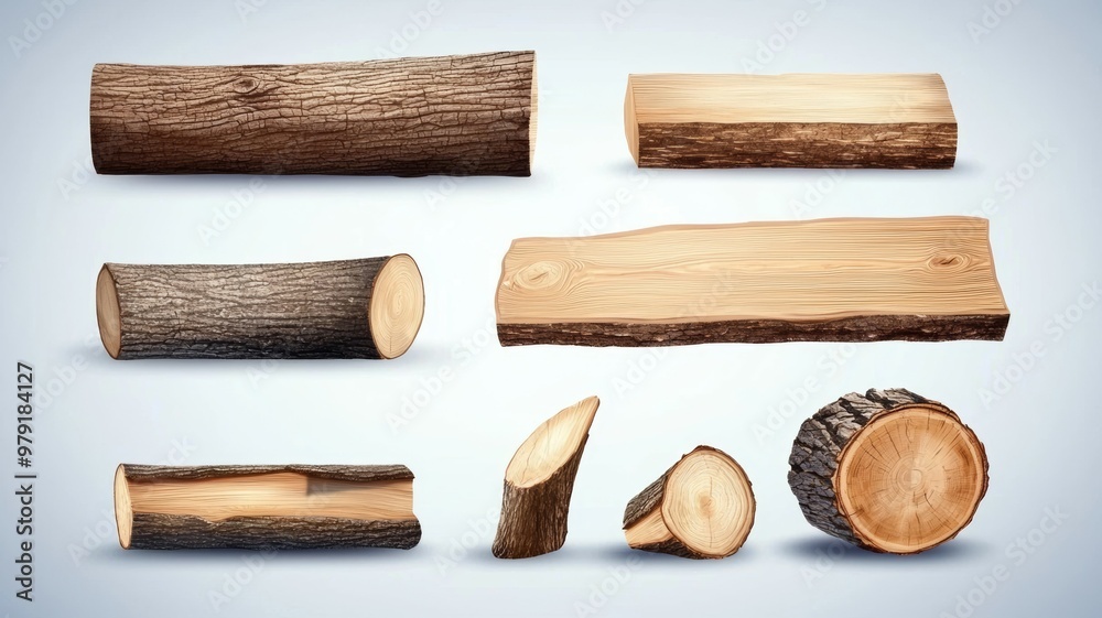 A collection of wood logs with varying sizes and shapes A collection of wood logs with varying sizes and shapes