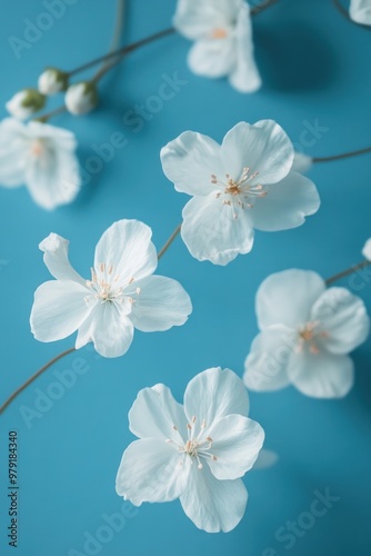 White Flowers on Blue Surface