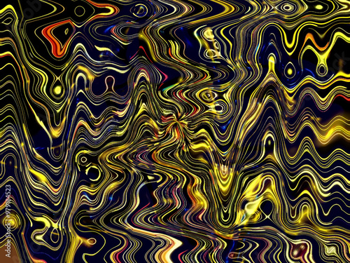 A dynamic display of colors and patterns intertwining seamlessly, creating a vivid abstract design that evokes a sense of motion and energy against a dark backdrop