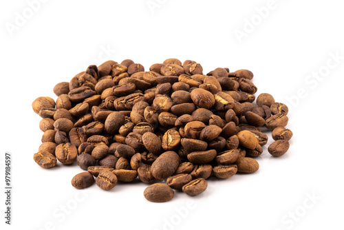 Roasted coffee beans isolated on a white background