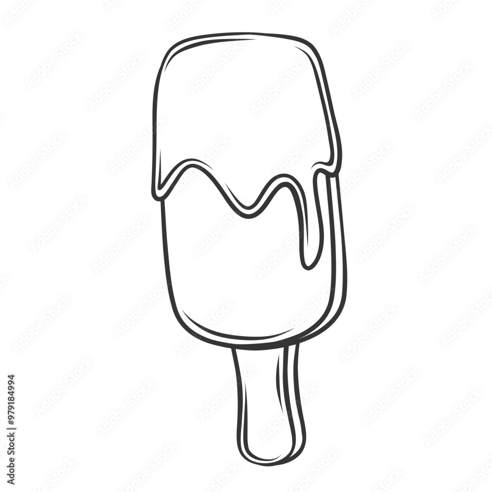 Ice cream bar icon, doodle chocolate popsicle. Funny retro sketch of kids dessert on stick, liquid choco topping drips. Summer cold milk food mascot, hand drawn ice cream icon vector illustration Ice cream bar icon, doodle chocolate popsicle. Funny retro sketch of kids dessert on stick, liquid choco topping drips. Summer cold milk food mascot, hand drawn ice cream icon vector illustration