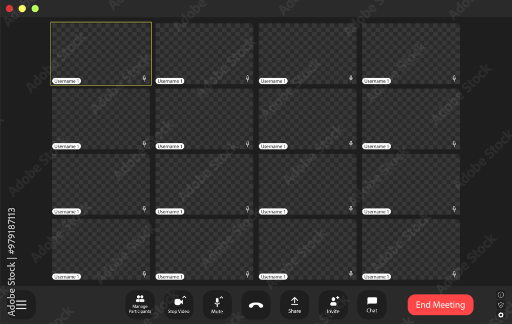 Video conference user interface, video conference calls window overlay. Video conference user interface, video conference calls window overlay.
