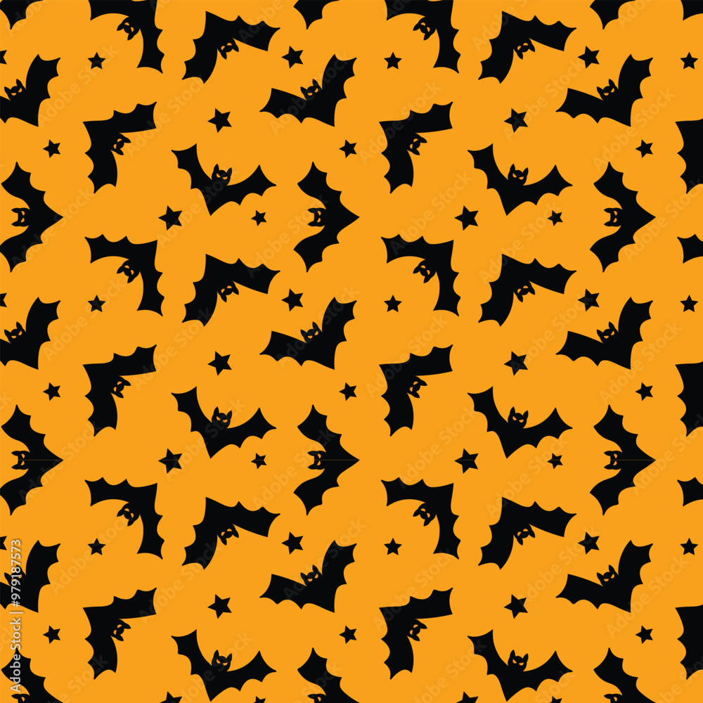 Halloween holiday seamless pattern with flying bats and stars. Halloween holiday seamless pattern with flying bats and stars.