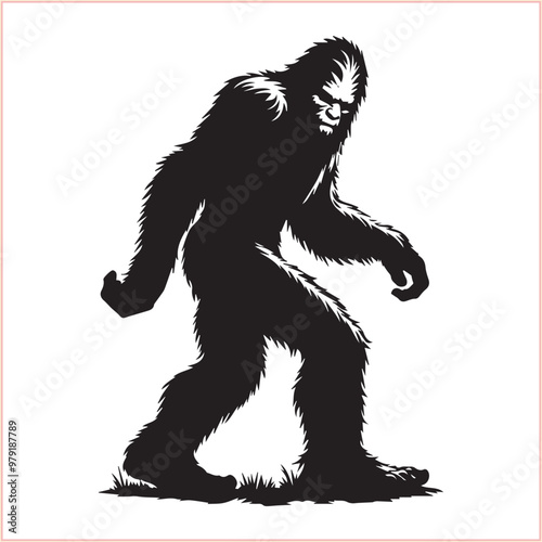 Bigfoot vector concept Bigfoot silhouette on a white background.