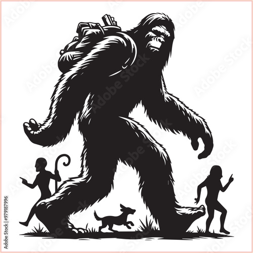 Bigfoot vector concept Bigfoot silhouette on a white background.