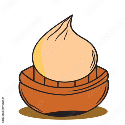 Chinese traditional wooden bowl dumpling dim sum logo, Chinese food wooden bowl dimsum icon