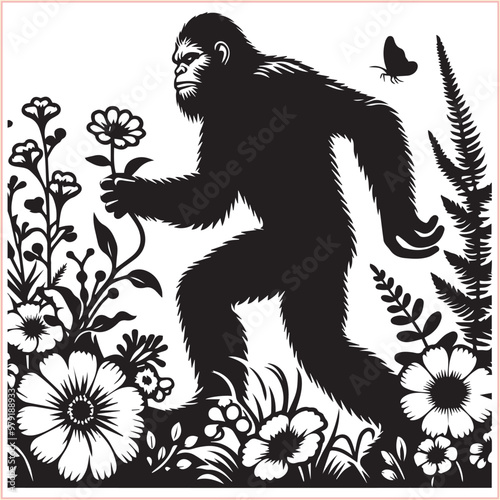 Bigfoot vector concept Bigfoot silhouette on a white background.