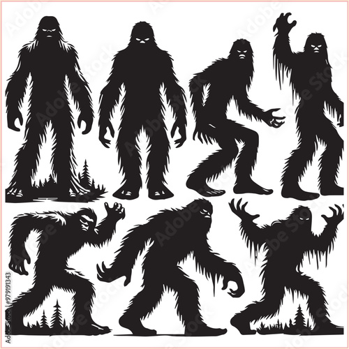 Bigfoot vector concept Bigfoot silhouette on a white background.