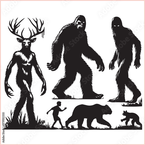 Bigfoot vector concept Bigfoot silhouette on a white background.