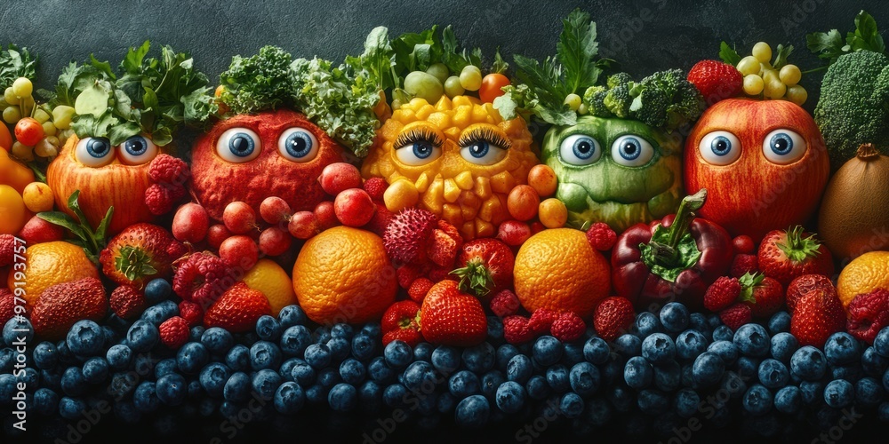A magical city where animated fruits and vegetables bring a sense of wonder and excitement to the streets A magical city where animated fruits and vegetables bring a sense of wonder and excitement to the streets