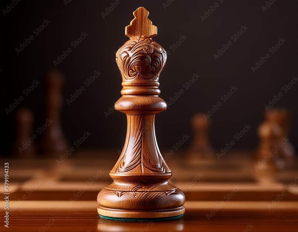 Isolated wooden chess piece with depth of field highlighting carved details and smooth finish Isolated wooden chess piece with depth of field highlighting carved details and smooth finish