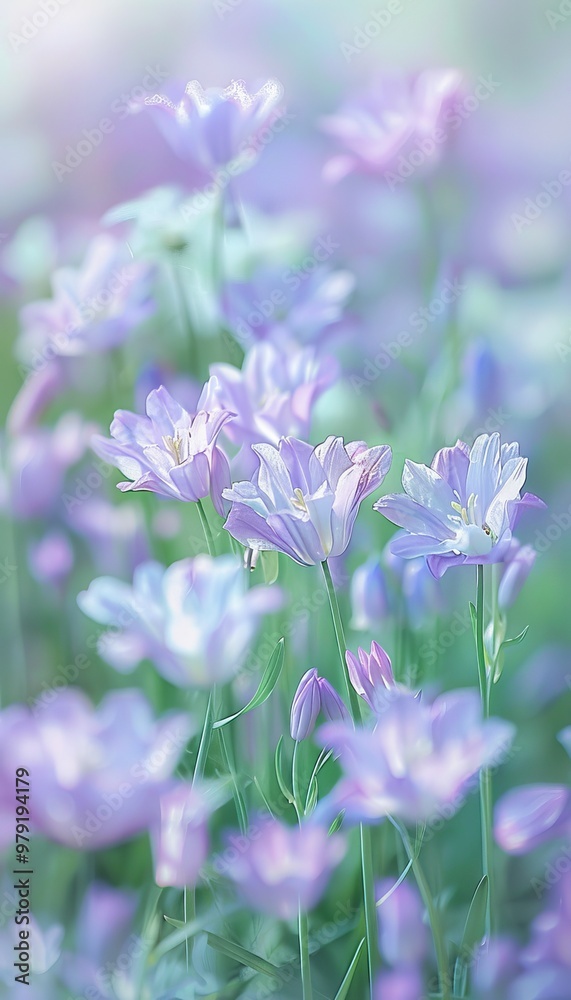 Delicate Beauty A Field of Pastel Purple Flowers in Soft Focus, Spring Floral Background Delicate Beauty A Field of Pastel Purple Flowers in Soft Focus, Spring Floral Background