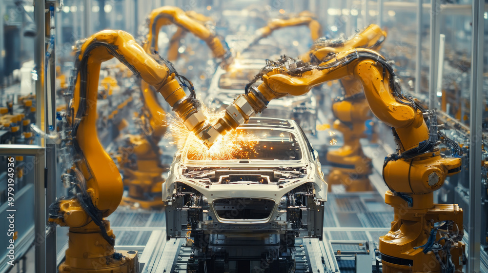 Robots are increasingly used in car factories to build vehicles. This technology is part of a trend towards smarter factories in both the automotive and electronics industries. Robots are increasingly used in car factories to build vehicles. This technology is part of a trend towards smarter factories in both the automotive and electronics industries.