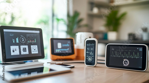 A close-up of modern healthcare gadgets used in remote patient monitoring