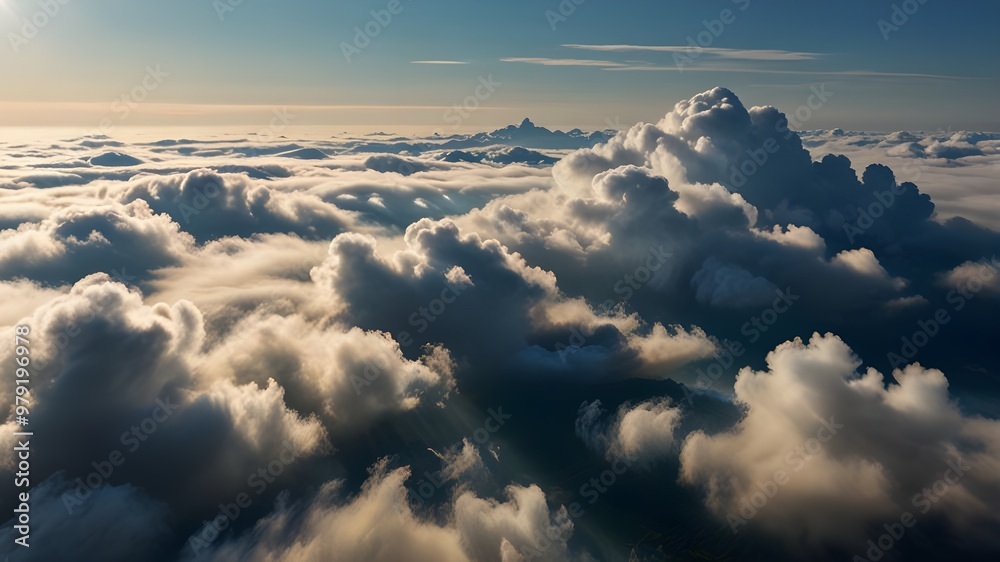 High clouds sunlight blue skies fog with shadows all in the beauty of nature and landscape Generative AI High clouds sunlight blue skies fog with shadows all in the beauty of nature and landscape Generative AI