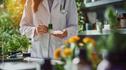 A homeopathic doctor prescribing natural remedies in a wellness clinic