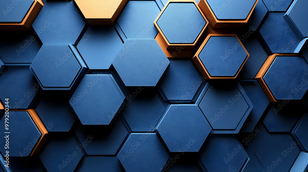 3D Render Abstract Background - Blue and Orange Hexagon Pattern 3D Render Abstract Background - Blue and Orange Hexagon Pattern