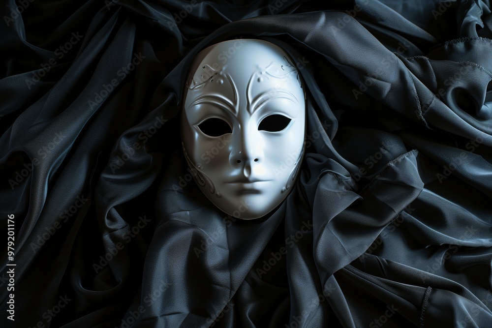white mask on a black cloth.
