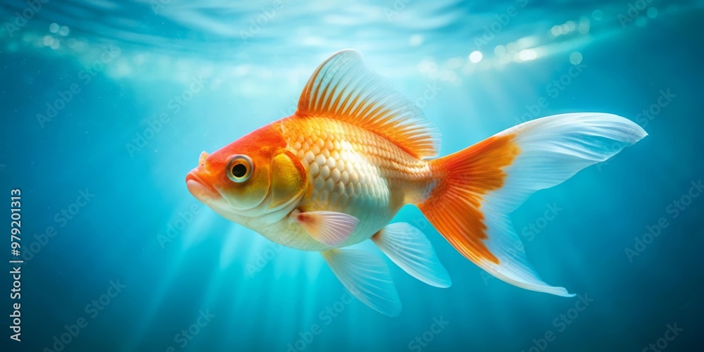 Fototapeta premium An Elegant Goldfish Gracefully Swimming in the Clear Aqua Waters of a Pond