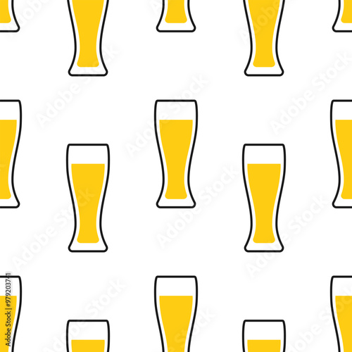Beer glasses vector seamless pattern. Stylized elements on white background. Best for textile, wallpapers, wrapping paper, package and bar decoration.