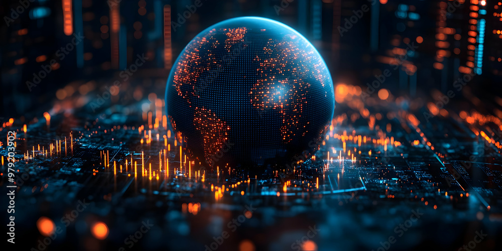 3D Illustration: Global Network - Earth, Technology, Data, Communication, Digital World, Internet, Connectivity, Cyberspace, Innovation, Future