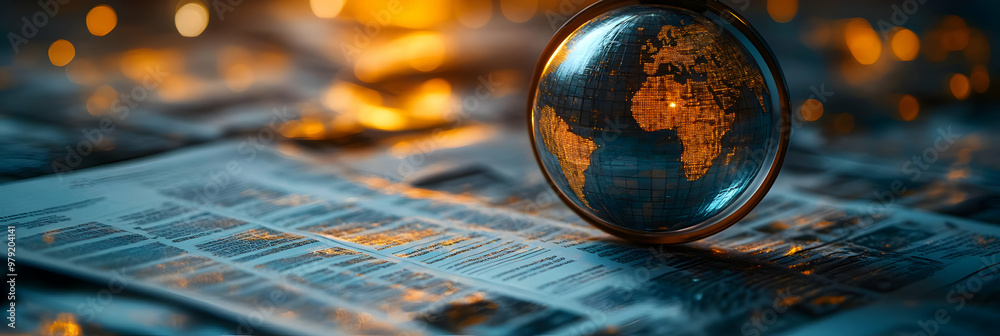 Illuminated Globe on Newspaper - Global News Photo