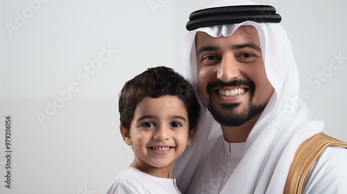 happy family spending time together, arabian father and son  photo