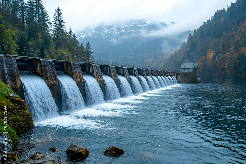 Autumn Mountain Water Dam Landscape Photo - Bavaria, Germany Autumn Mountain Water Dam Landscape Photo - Bavaria, Germany