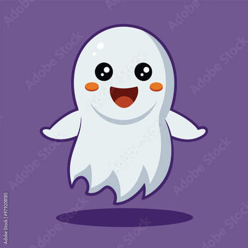 Cute Halloween Ghost Cartoon Vector Icon Illustration. Flat Cartoon Style. photo