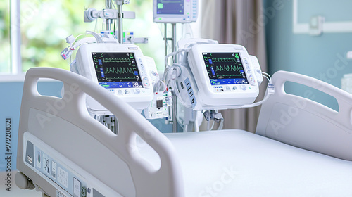 Wallpaper Mural a modern hospital bed with various attached monitoring devices Torontodigital.ca