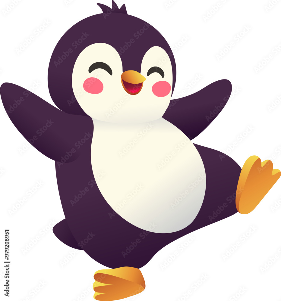 Fototapeta premium Dancing Penguin with Joyful Expression (Gradient Color Style)