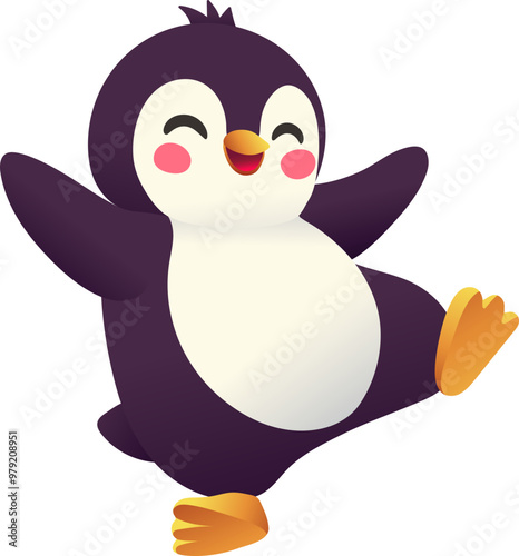 Dancing Penguin with Joyful Expression (Gradient Color Style)