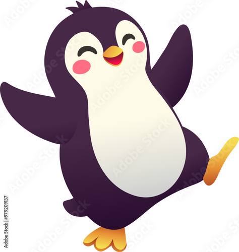 Happy Penguin Dancing Joyfully (Gradient Color Style)