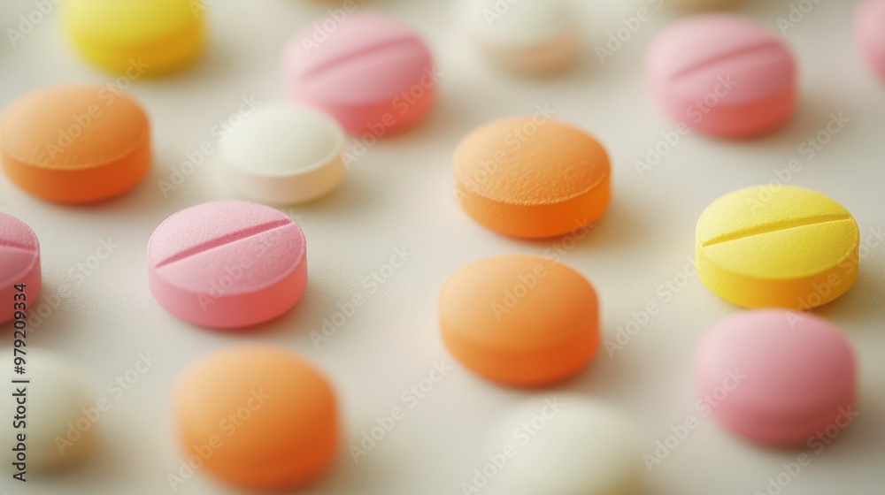 Close up view of various pills and tablets background with the detailed texture view, medicine advertising background Close up view of various pills and tablets background with the detailed texture view, medicine advertising background