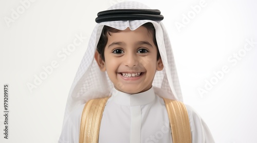 arab kid boy wearing traditional clothing isolated